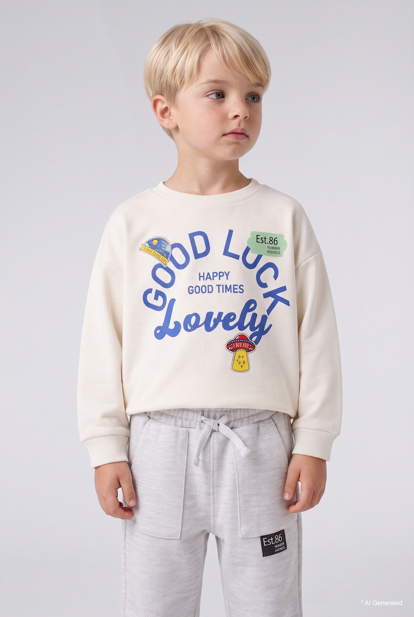 BÉBÉ GARÇON Écru Sweatshirt oversize à col rond imprimé pour bébé garçon