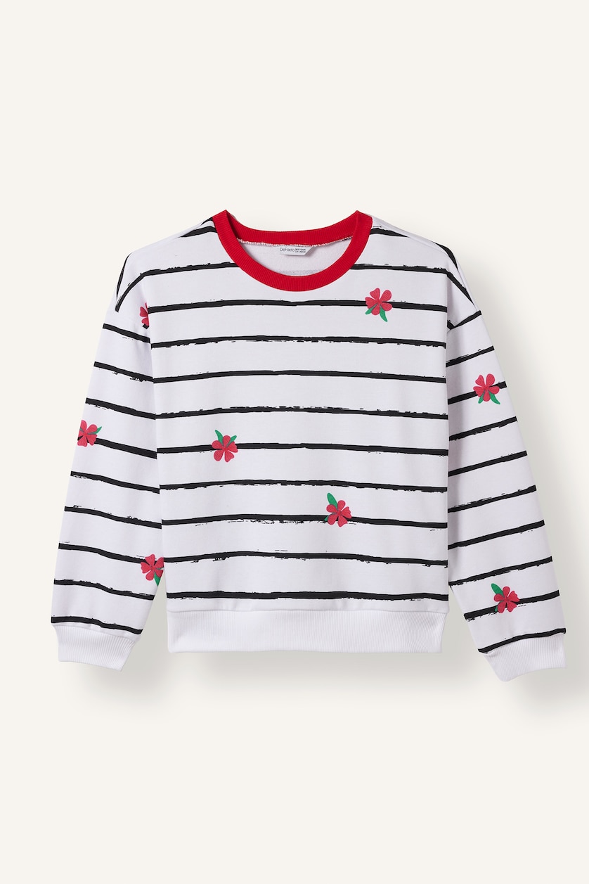 Young Girls - Teen Girls White Relax Fit Crew Neck Sweatshirt