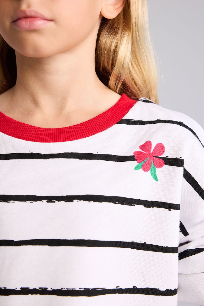 GIRLS & TEENS White Girl Relax Fit Striped & Floral Sweatshirt