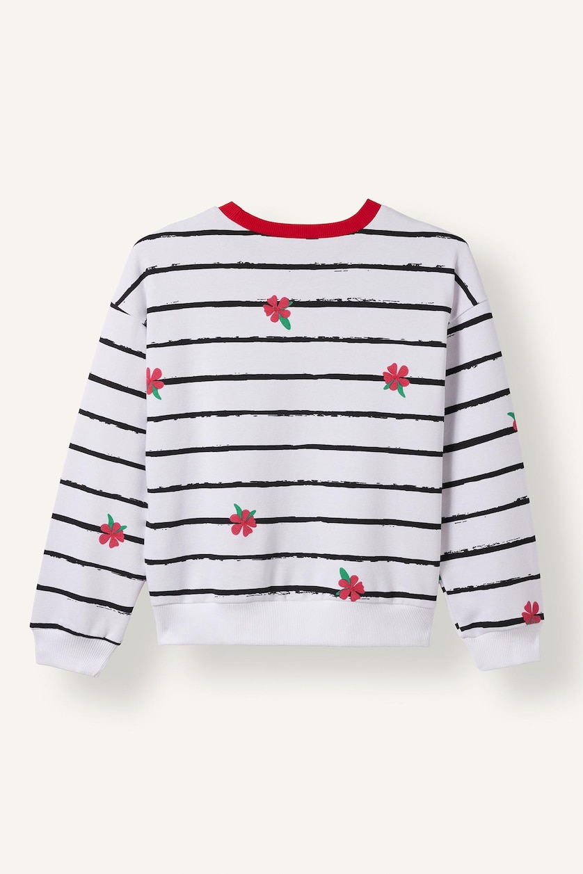 GIRLS & TEENS White Girl Relax Fit Striped & Floral Sweatshirt