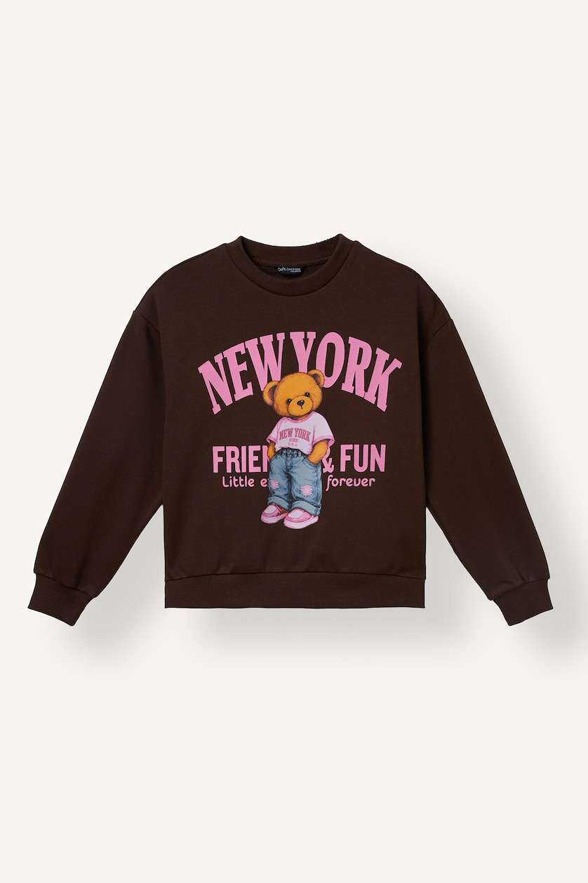 Young Girls - Teen Girls Brown Relax Fit Animal Print Crew Neck Sweatshirt