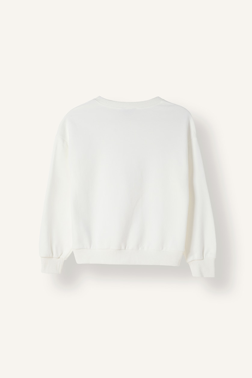 Kız Çocuk - Genç Kız Ekru Relax Fit Çiçekli Sweatshirt Kız Çocuk