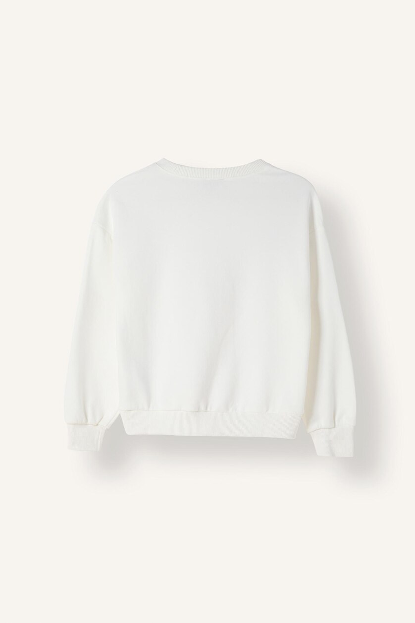 GIRLS & TEENS Ecru Girl Relaxed Fit Embroidered Floral Crew Neck Sweatshirt