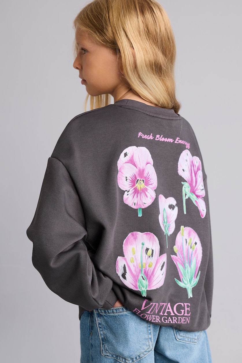 Young Girls - Teen Girls Anthracite Relax Fit Floral Crew Neck Sweatshirt