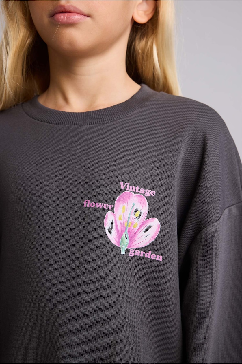 Young Girls - Teen Girls Anthracite Relax Fit Floral Crew Neck Sweatshirt