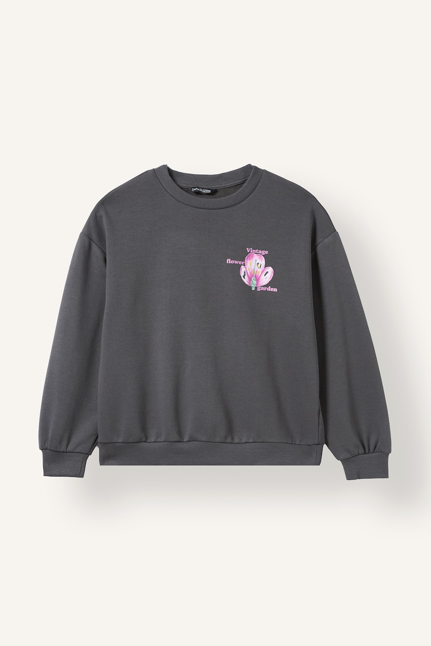 Girls & Teens Anthracite Relax Fit Floral Crew Neck Sweatshirt