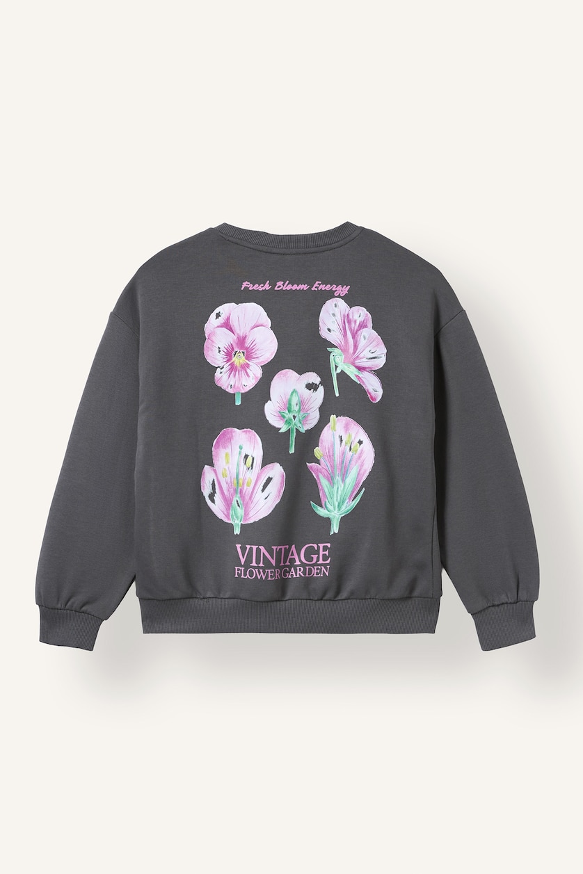 Girls & Teens Anthracite Relax Fit Floral Crew Neck Sweatshirt