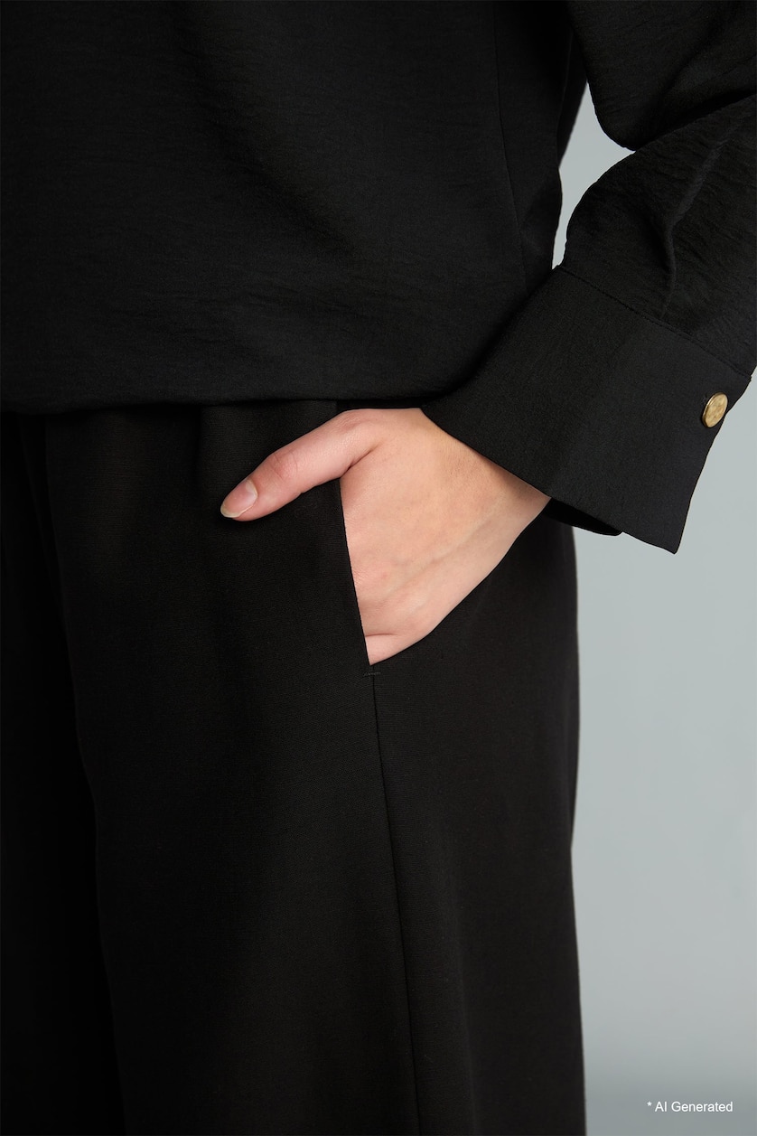 WOMAN Black Wide Leg Linen Blended Trousers