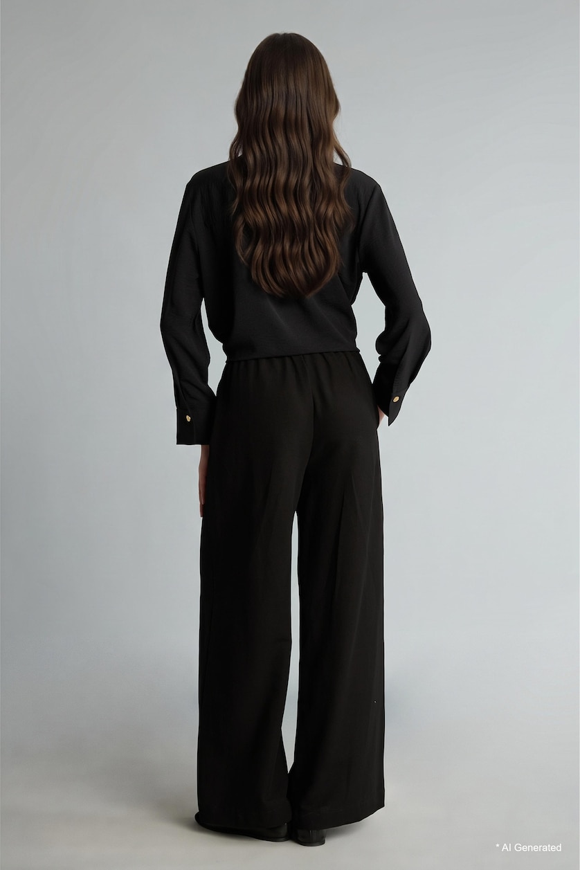 WOMAN Black Wide Leg Linen Blended Trousers