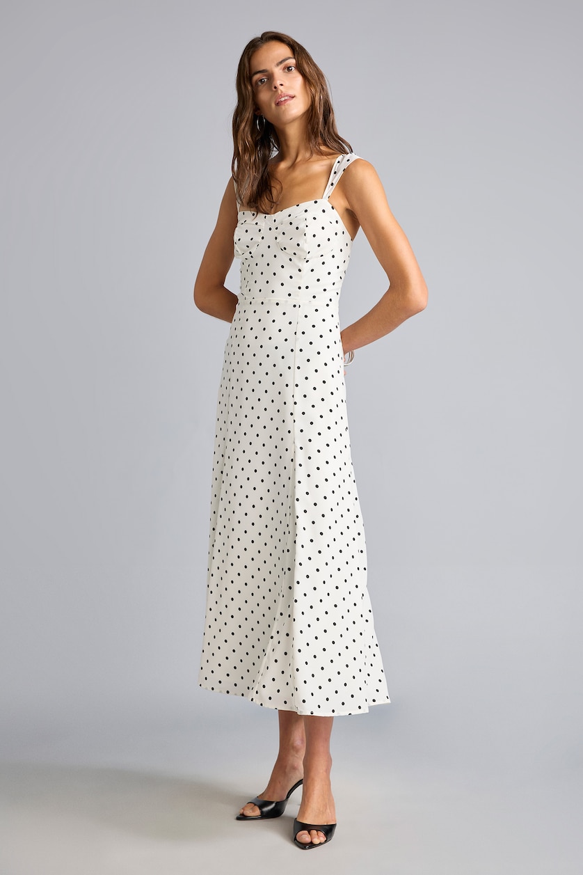 WOMAN Ecru Heart Neck Polka Dot Crepe Strappy Midi Dress
