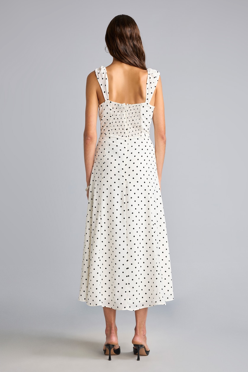 WOMAN Ecru Heart Neck Polka Dot Crepe Strappy Midi Dress