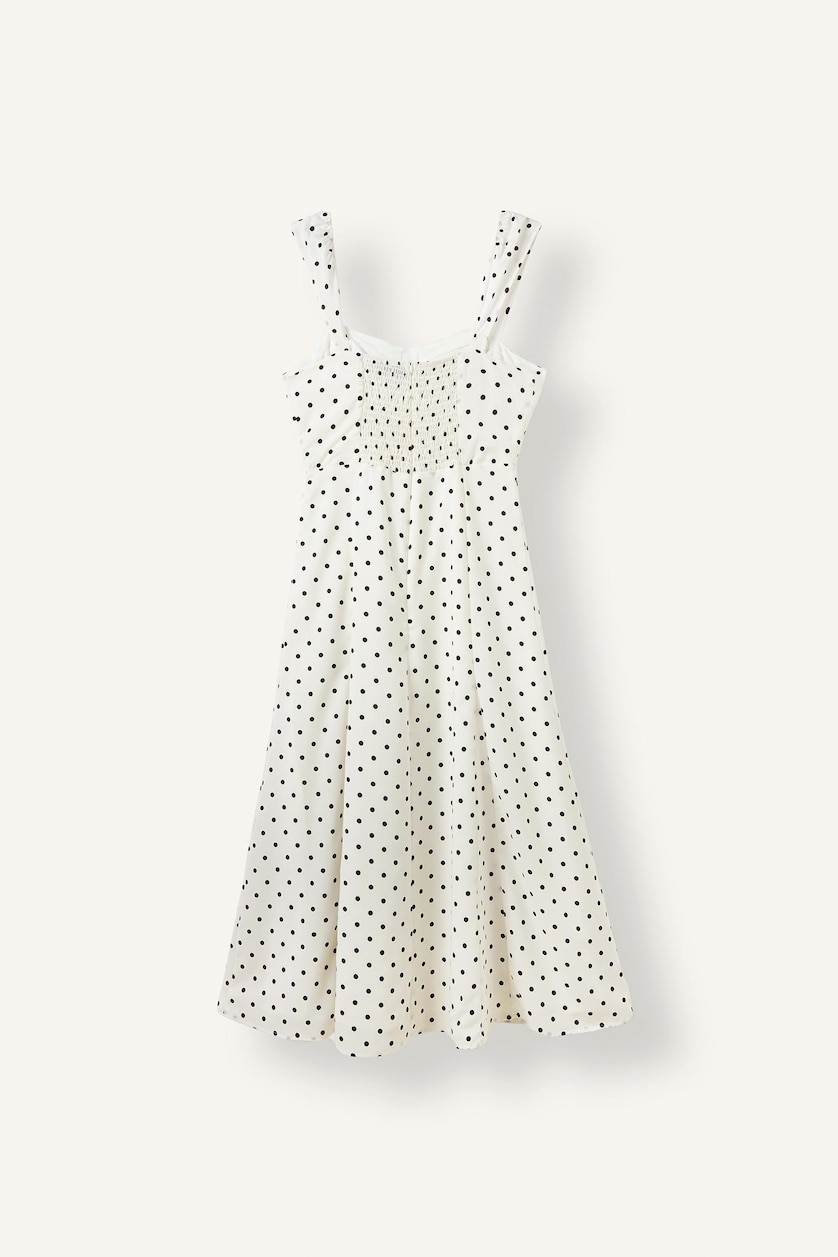 WOMAN Ecru Heart Neck Polka Dot Crepe Strappy Midi Dress