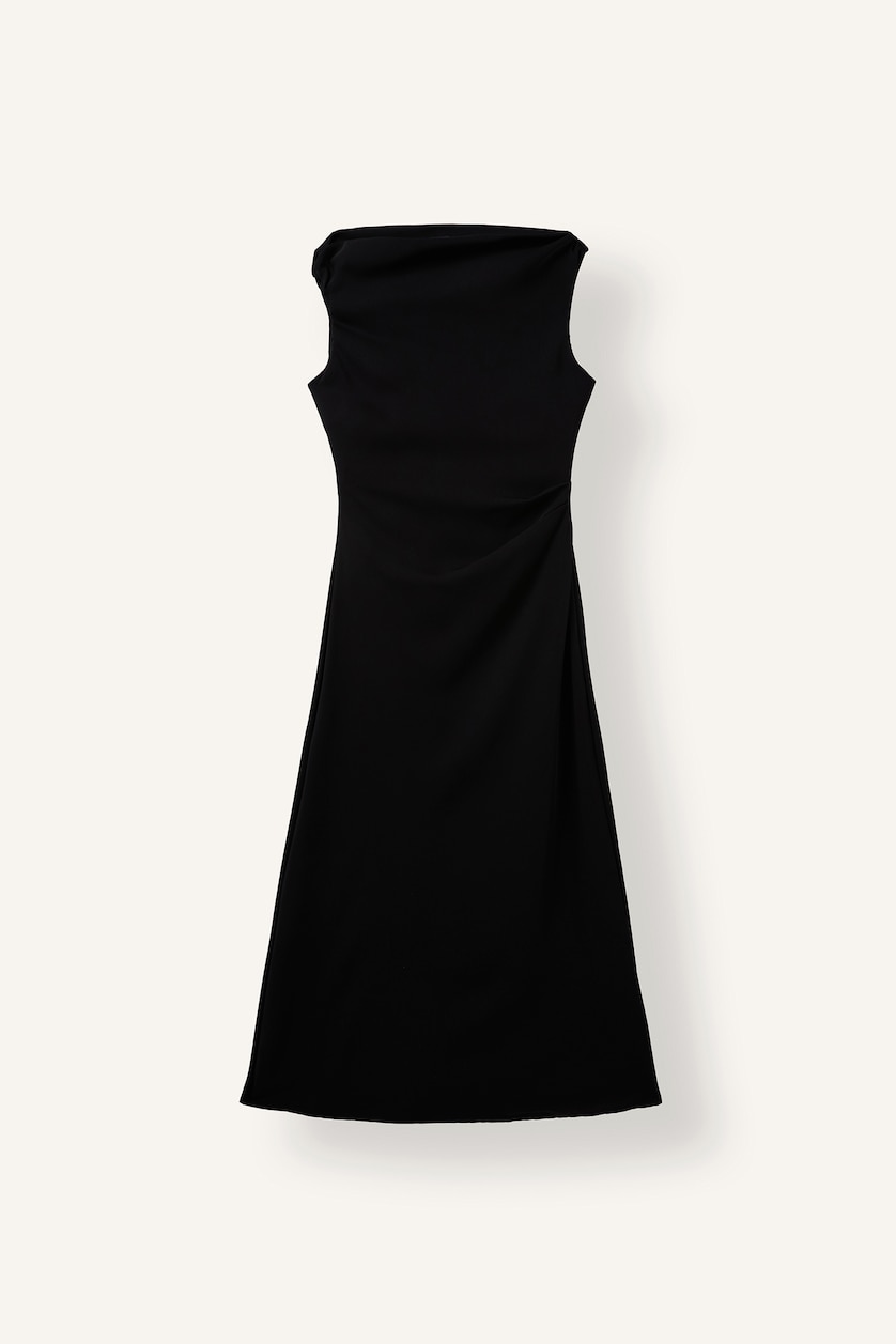 Women Black Crepe Midi Dress