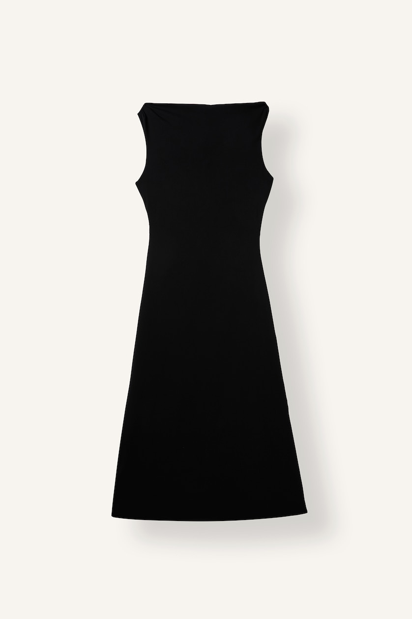 Women Black Crepe Midi Dress