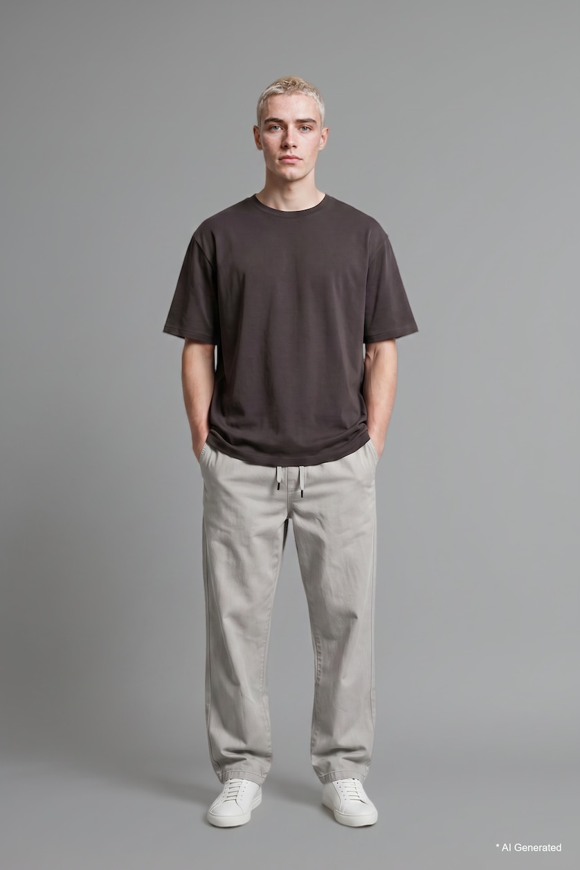 Erkek Açık Gri %100 Pamuk Baggy Fit Pantolon