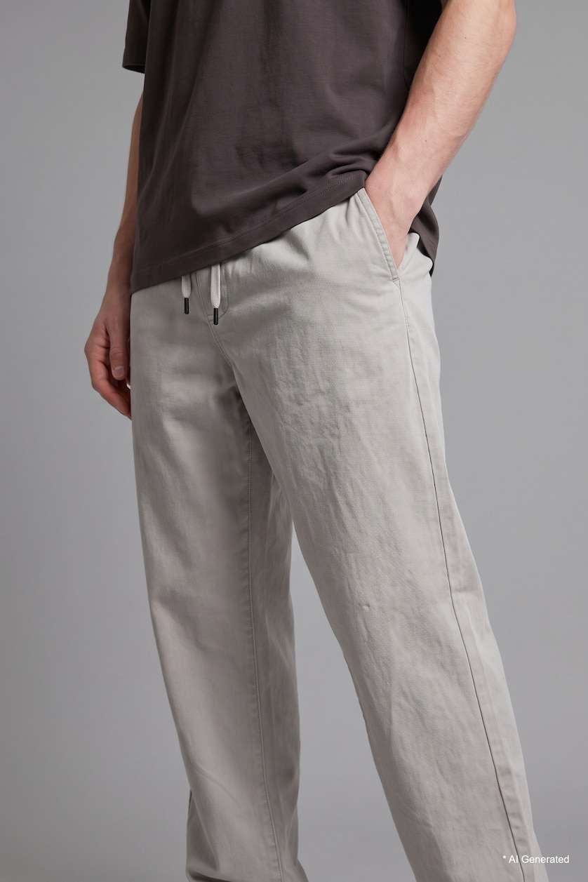 Erkek Açık Gri %100 Pamuk Baggy Fit Pantolon