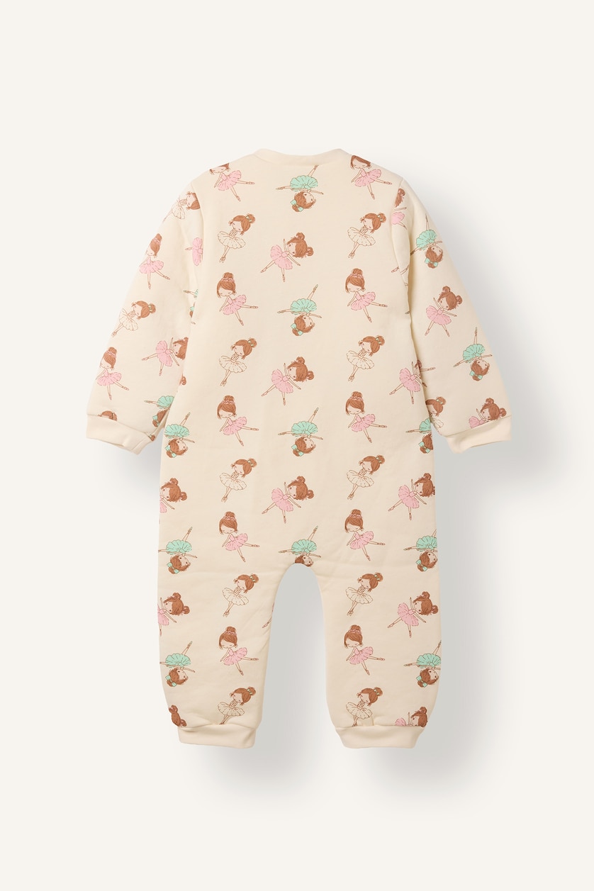 Baby Girls Ecru Woman Crew Neck Printed Jumpsuit