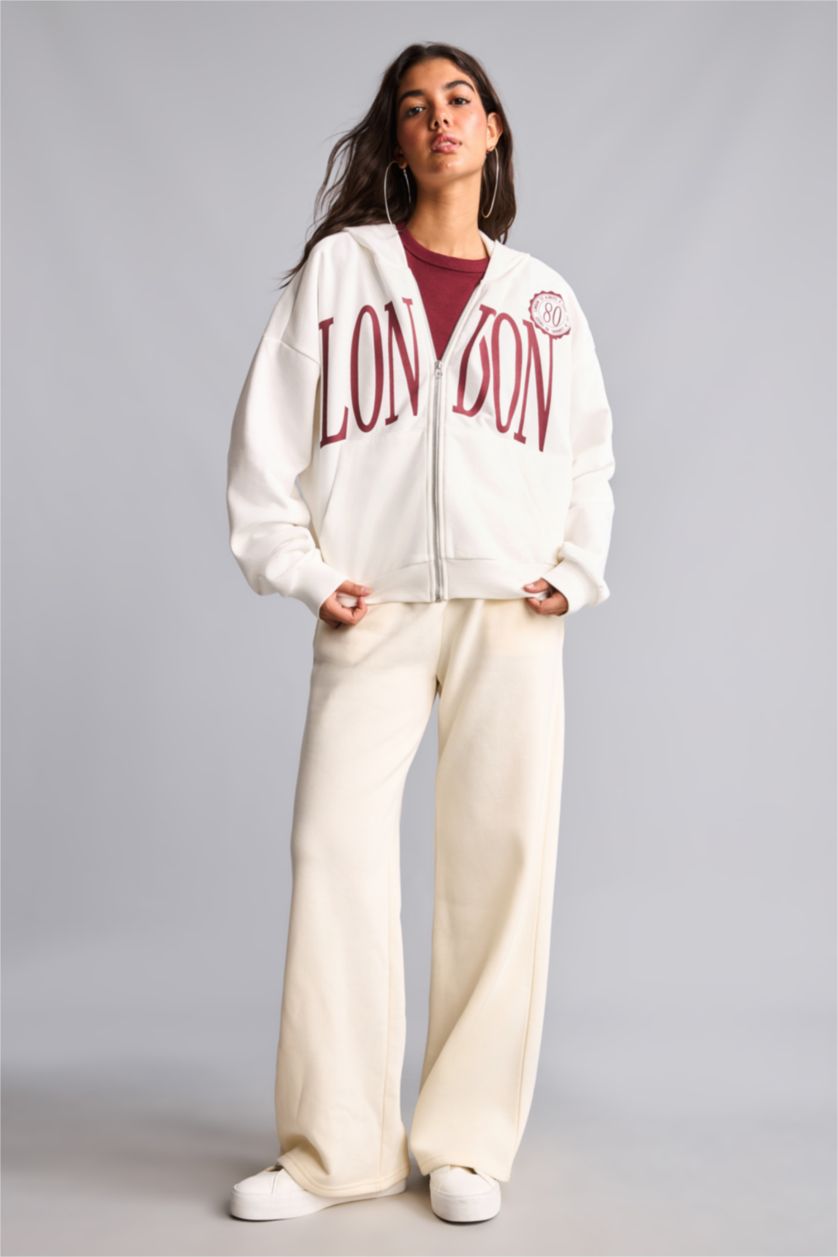 Women White Oversize Fit Thick Sweatshirt Fabric Cardigan