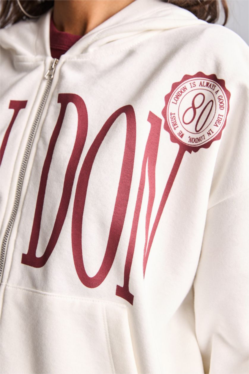 Women White Oversize Fit Thick Sweatshirt Fabric Cardigan