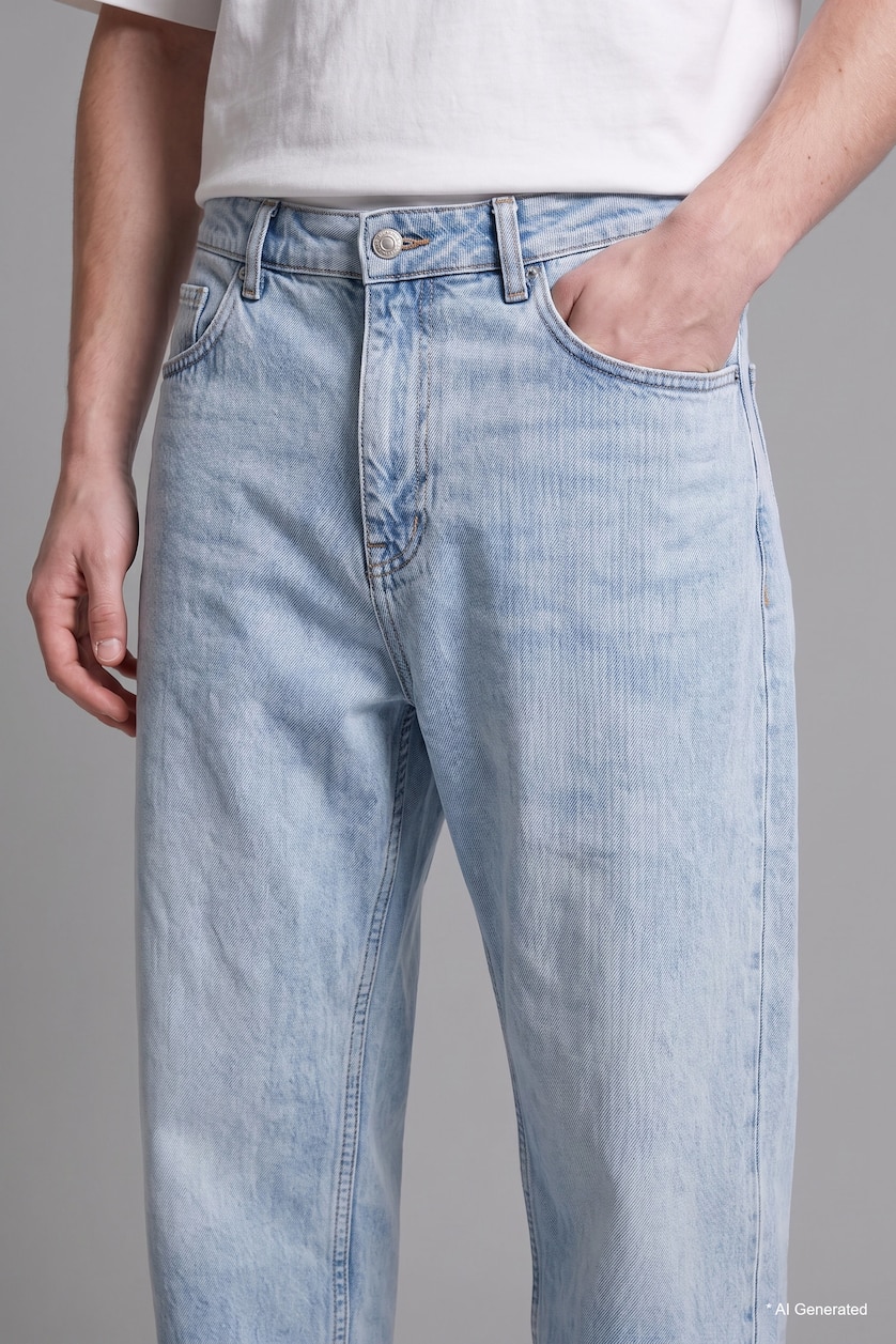 Men Light Blue Baggy Fit Trousers