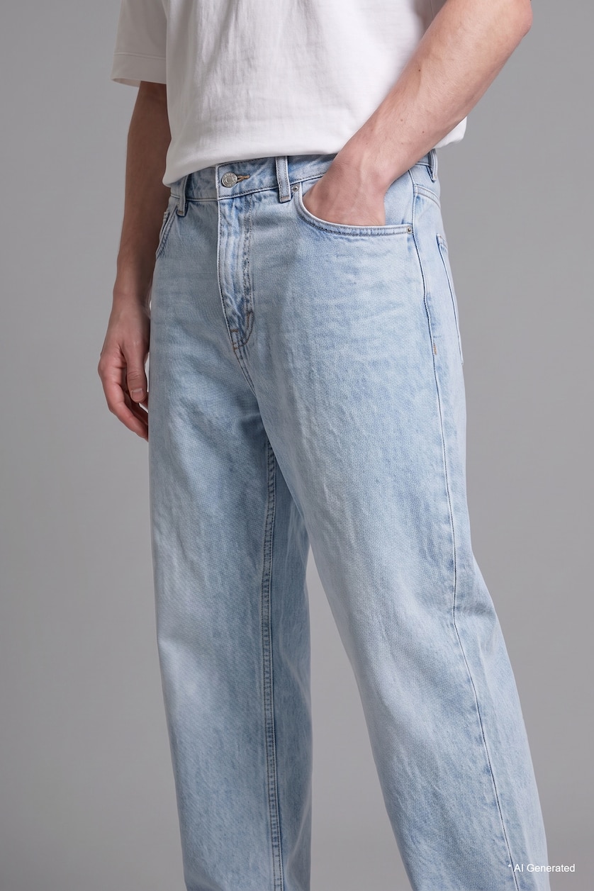 Men Light Blue Baggy Fit Trousers