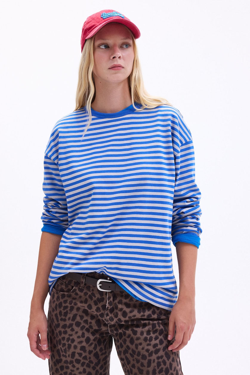 Women Royal 100% Cotton Oversize Fit Crew Neck Jersey Long Sleeve T-Shirt