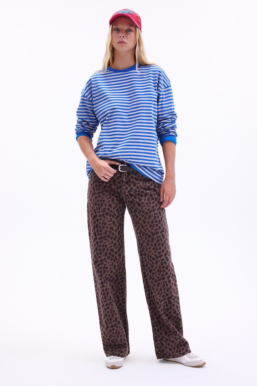 Women Royal 100% Cotton Oversize Fit Crew Neck Jersey Long Sleeve T-Shirt