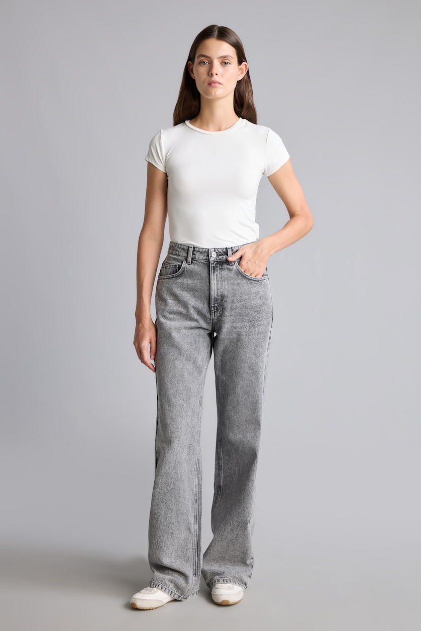 WOMAN Grey Straight Wide Leg High Waist Jeans