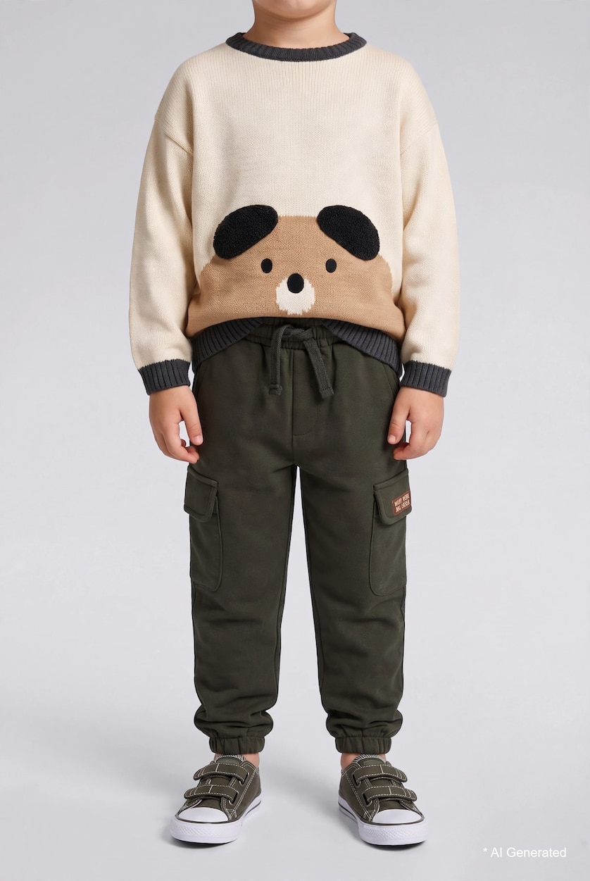BÉBÉ GARÇON Kaki Foncé Pantalon de Jogging épais basique 100% coton avec poches cargo pour bébé garçon