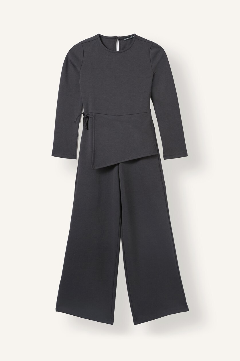 Young Girls - Teen Girls Anthracite Melange Long Sleeve Jumpsuit