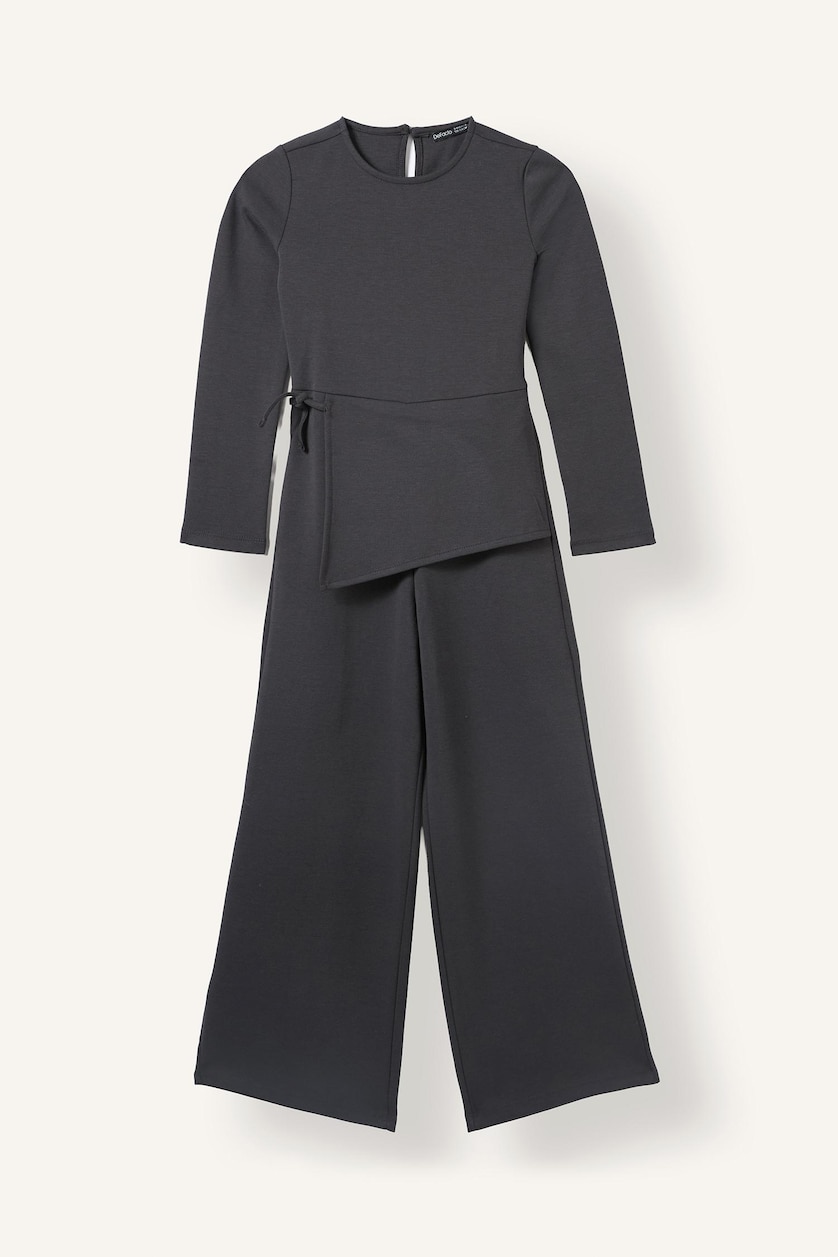 Young Girls - Teen Girls Anthracite Melange Long Sleeve Jumpsuit