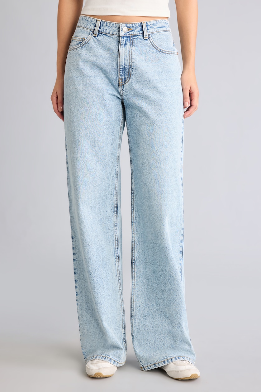Kadın Açık Mavi Low Rise Wideleg Düşük Bel Jean