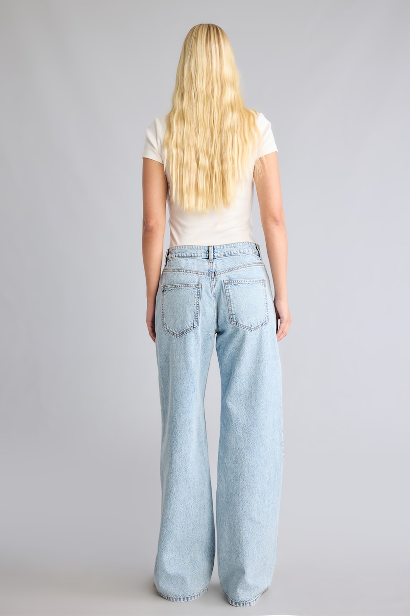 Kadın Açık Mavi Low Rise Wideleg Düşük Bel Jean