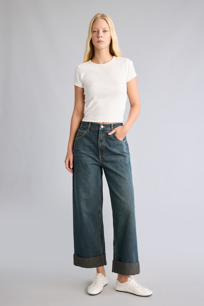 Women Dark Blue Normal Waist Baggy Fit Trousers