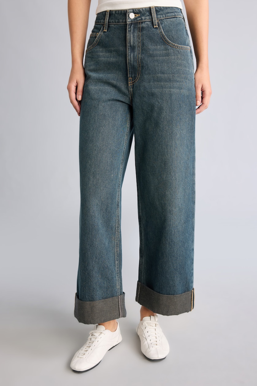 Women Dark Blue Normal Waist Baggy Fit Trousers