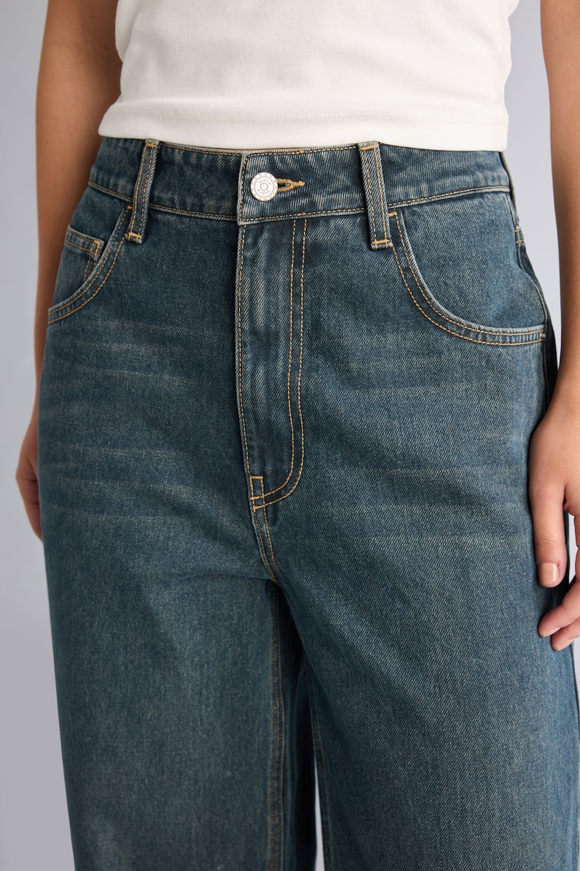 Women Dark Blue Normal Waist Baggy Fit Trousers