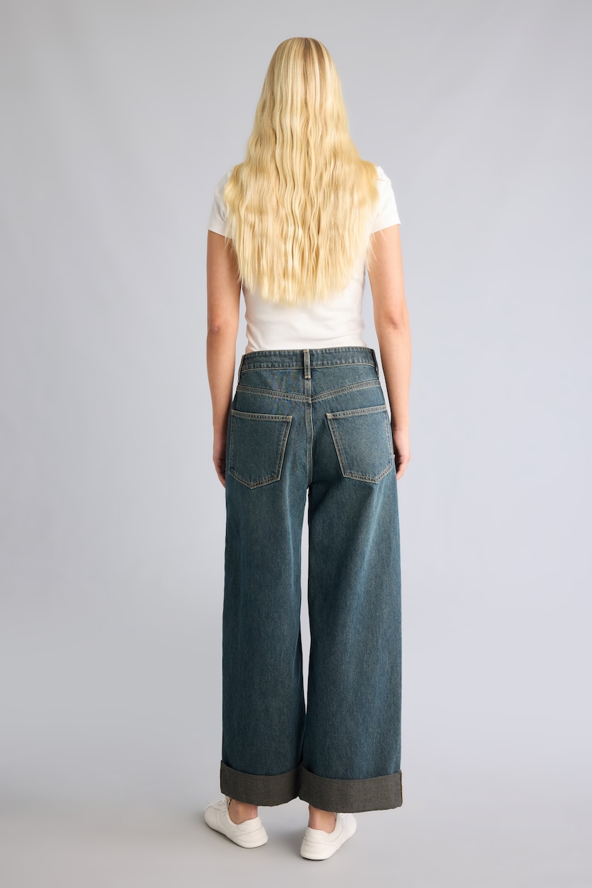 Women Dark Blue Normal Waist Baggy Fit Trousers