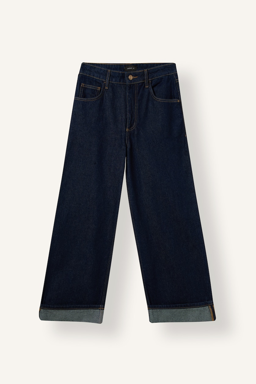 Kadın Mavi Siyah Baggy Yüksek Bel Jean