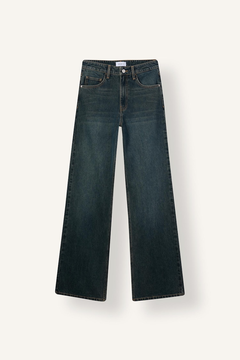 Kadın Koyu Mavi Straight Wide Yüksek Bel Jean