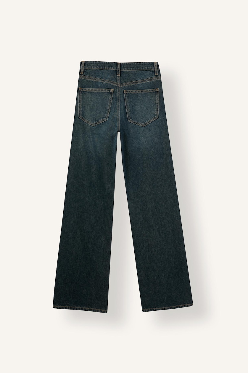 Kadın Koyu Mavi Straight Wide Yüksek Bel Jean