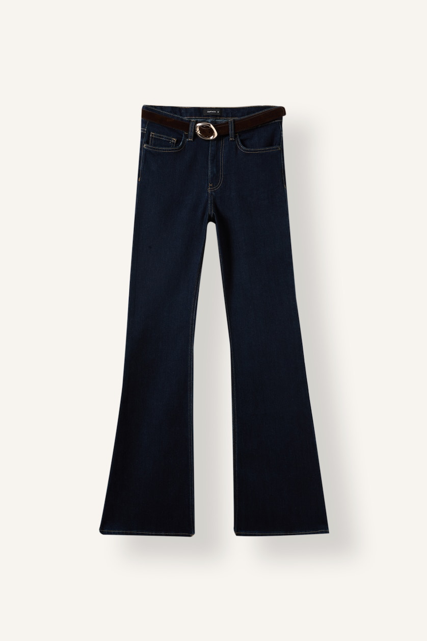 WOMAN Blue Black Normal Waist Flare Trousers
