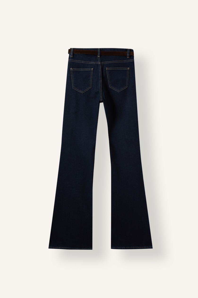 WOMAN Blue Black Normal Waist Flare Trousers