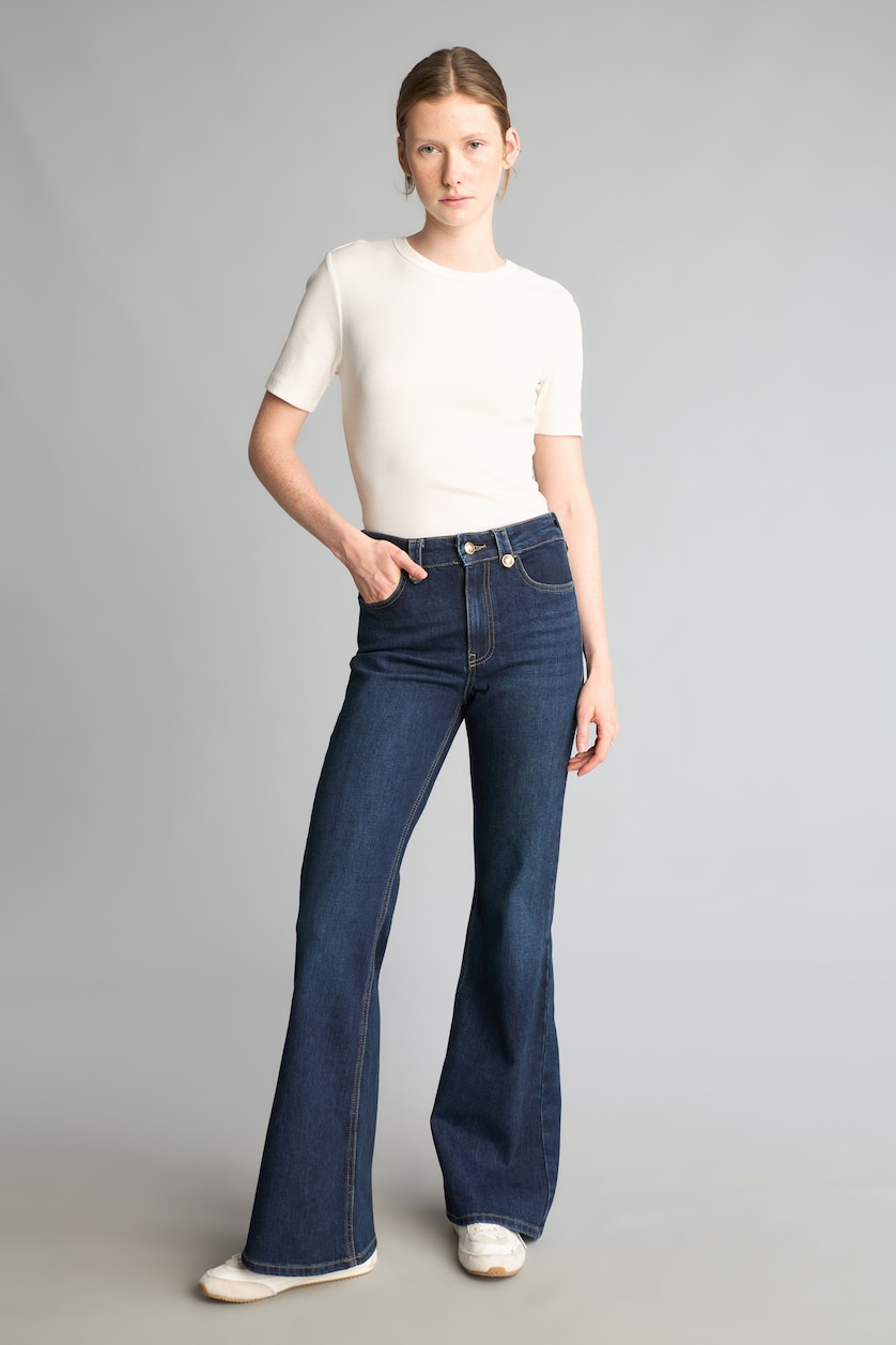 WOMAN Dark Blue Flare Fit Mid Waist Flared Jeans