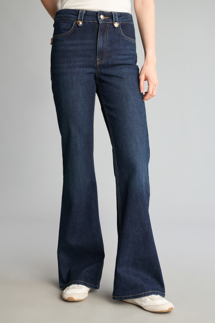 WOMAN Dark Blue Flare Fit Mid Waist Flared Jeans