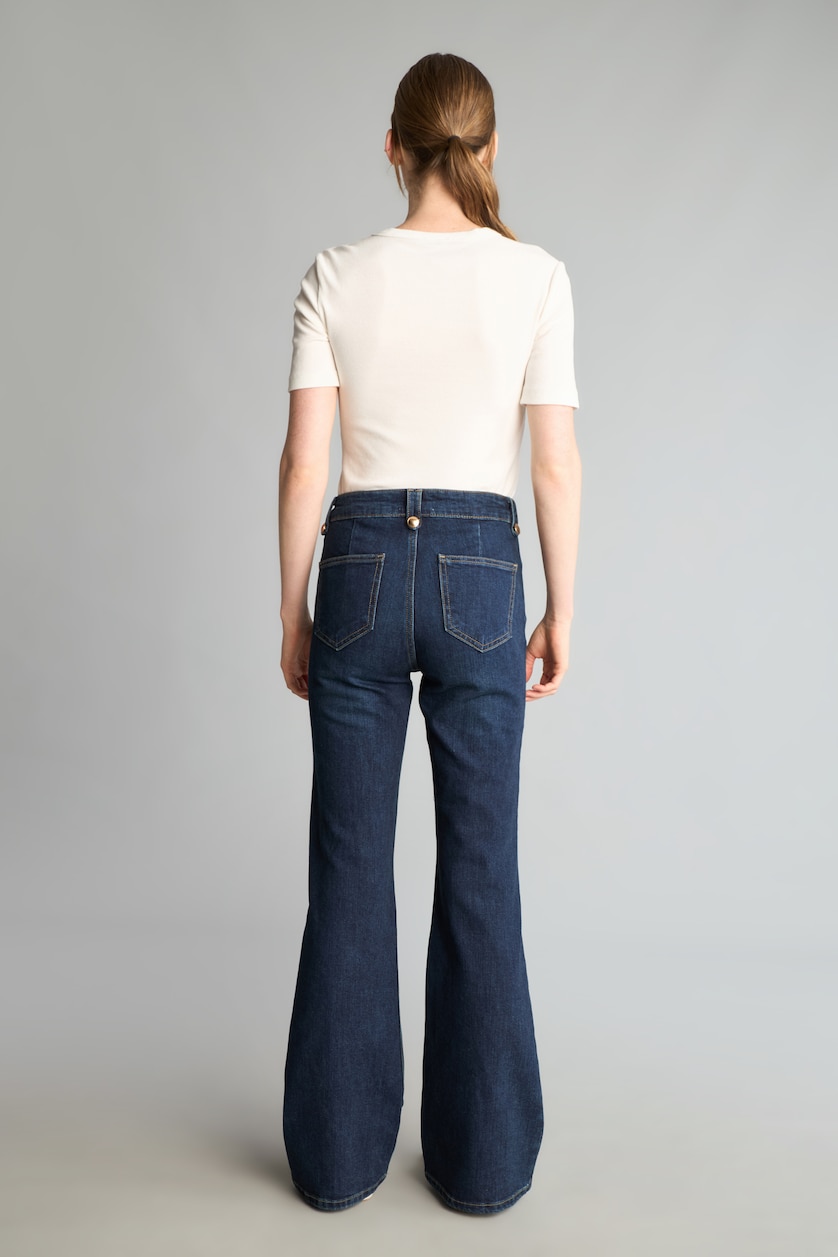 WOMAN Dark Blue Flare Fit Mid Waist Flared Jeans