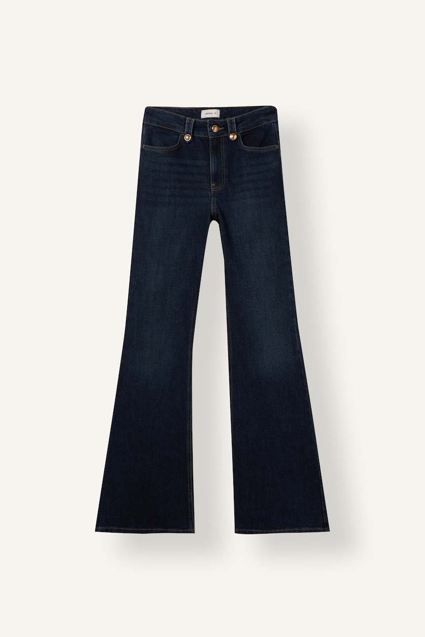 WOMAN Dark Blue Flare Fit Mid Waist Flared Jeans