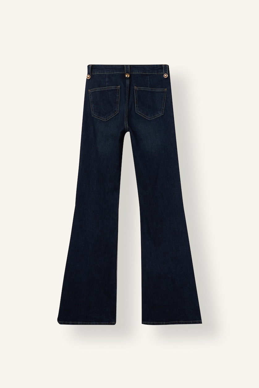WOMAN Dark Blue Flare Fit Mid Waist Flared Jeans