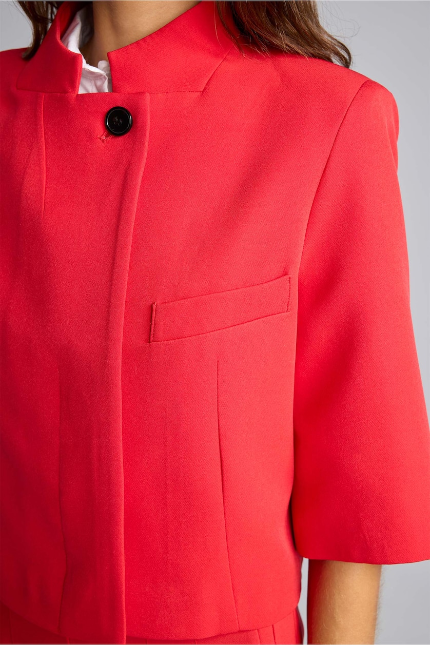 Kadın Kırmızı Cropped Fit Dik Yaka Ceket