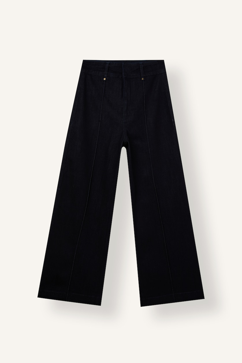 WOMAN Blue Black High Waist Wide Leg Culotte Jeans