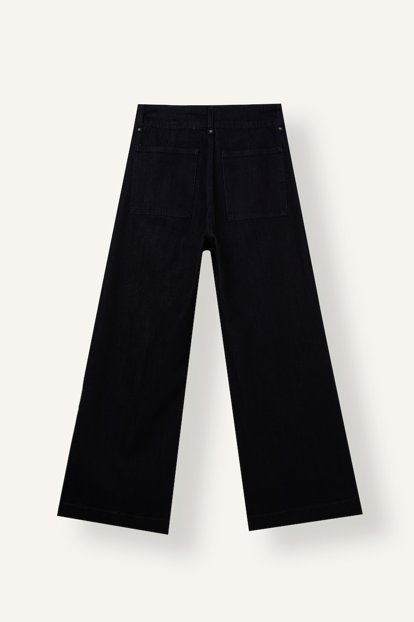 WOMAN Blue Black High Waist Wide Leg Culotte Jeans